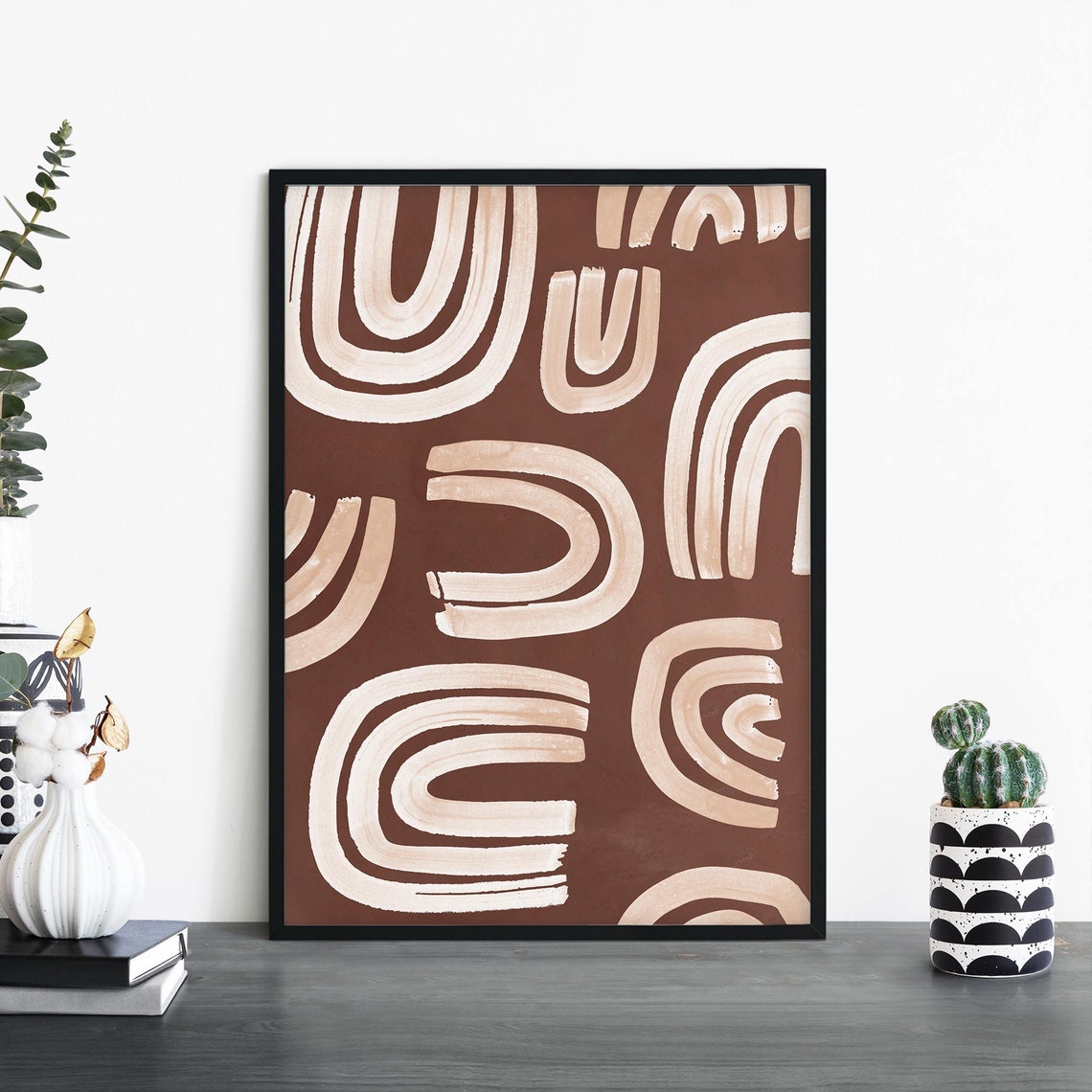 Terracotta Arch Shapes Boho Earthy Abstract Pattern Wall Art