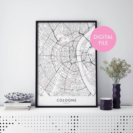 Cologne Germany Elegant Modern Minimalist City Street Map Wall Art