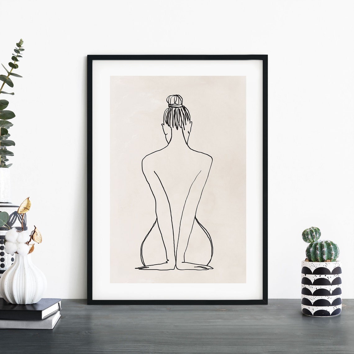 Female Back Nude Line Drawing Minimalist Modern Body Art Print