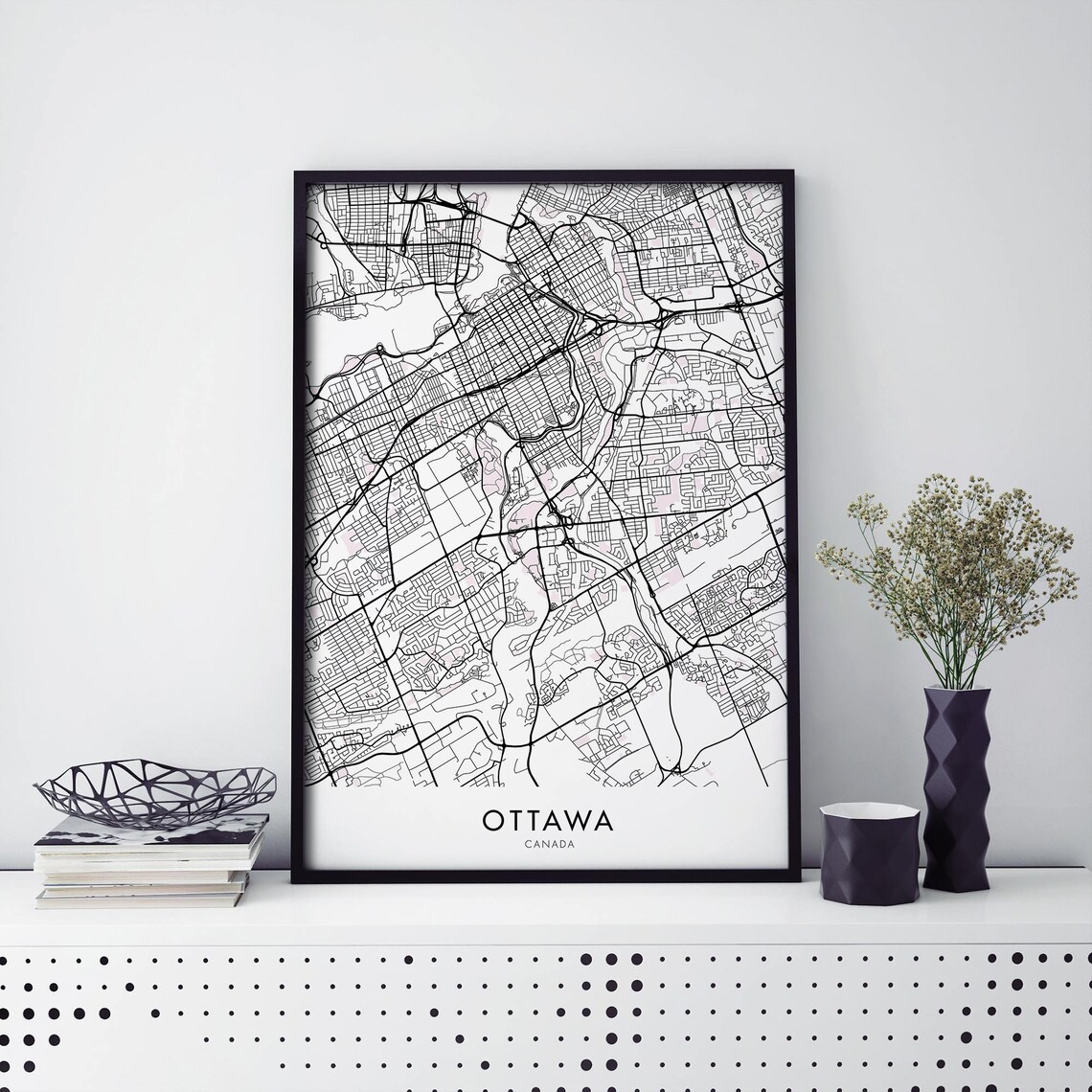 Ottawa Canada Capital City Street Map Bold Black On White Poster