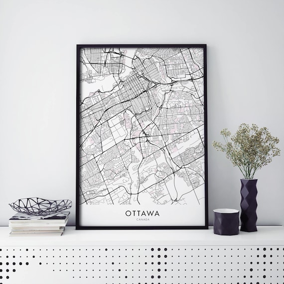 Ottawa Canada Capital City Street Map Bold Black On White Poster