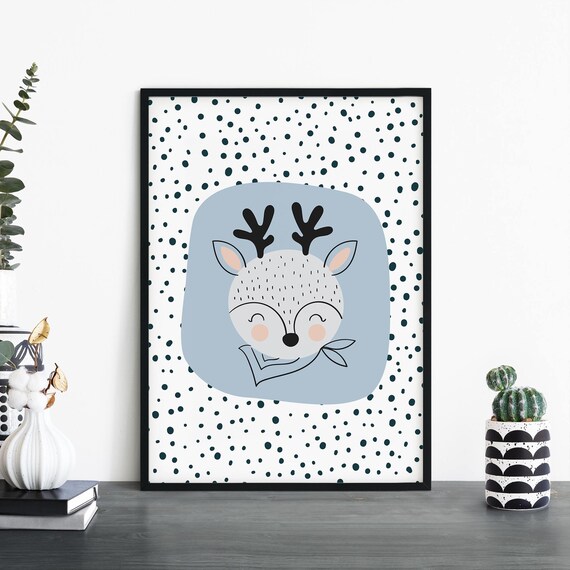 Deer Poster Print Wall Art Childrens Kids Boys Girls Nursery Bedroom A4 A3 A2 A1