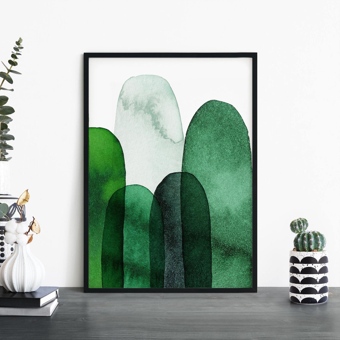 Bright Green Watercolor Dome Arches Abstract Modern Art Poster