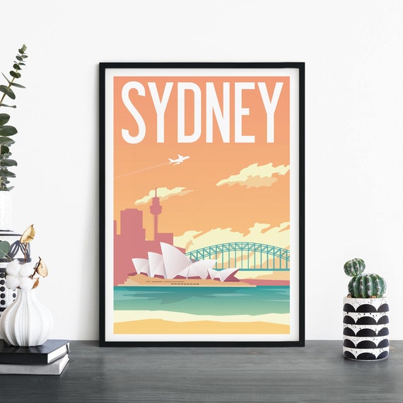 Sydney Australia Illustrative Travel Print Wall Art 4x6 5x7 A4 A3 A2 A1