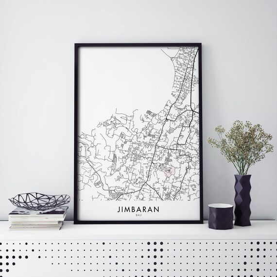 Jimbaran Bali Minimalist Street Map Black White Travel Poster