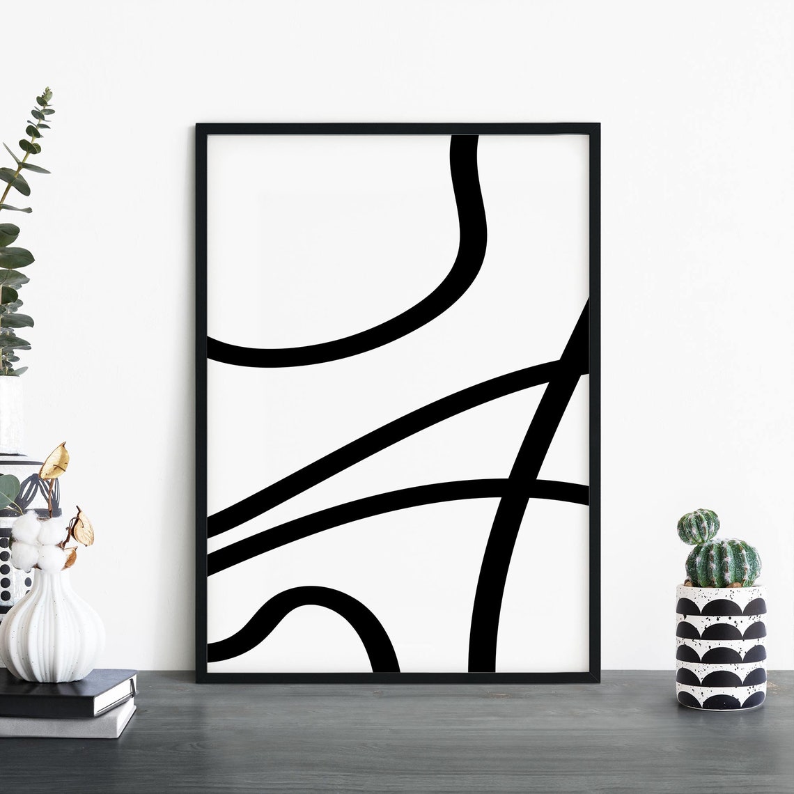 Scribbles No2 Black White Wavy Line Abstract Minimalist Wall Poster