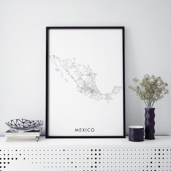 Mexico Country Road Map Minimalist Line Travel Wall Decor Poster