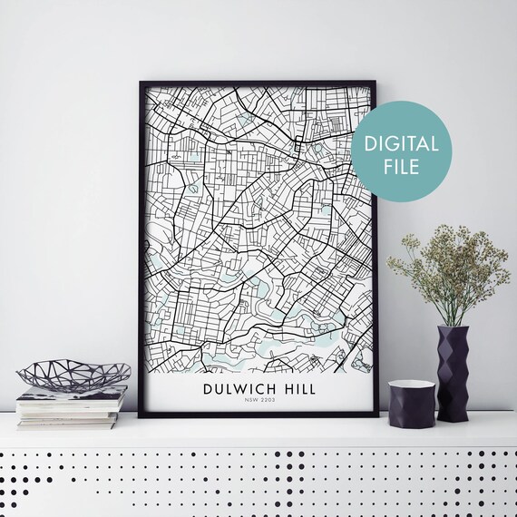 Dulwich Hill Sydney Australia Digital File City Map Wall Poster