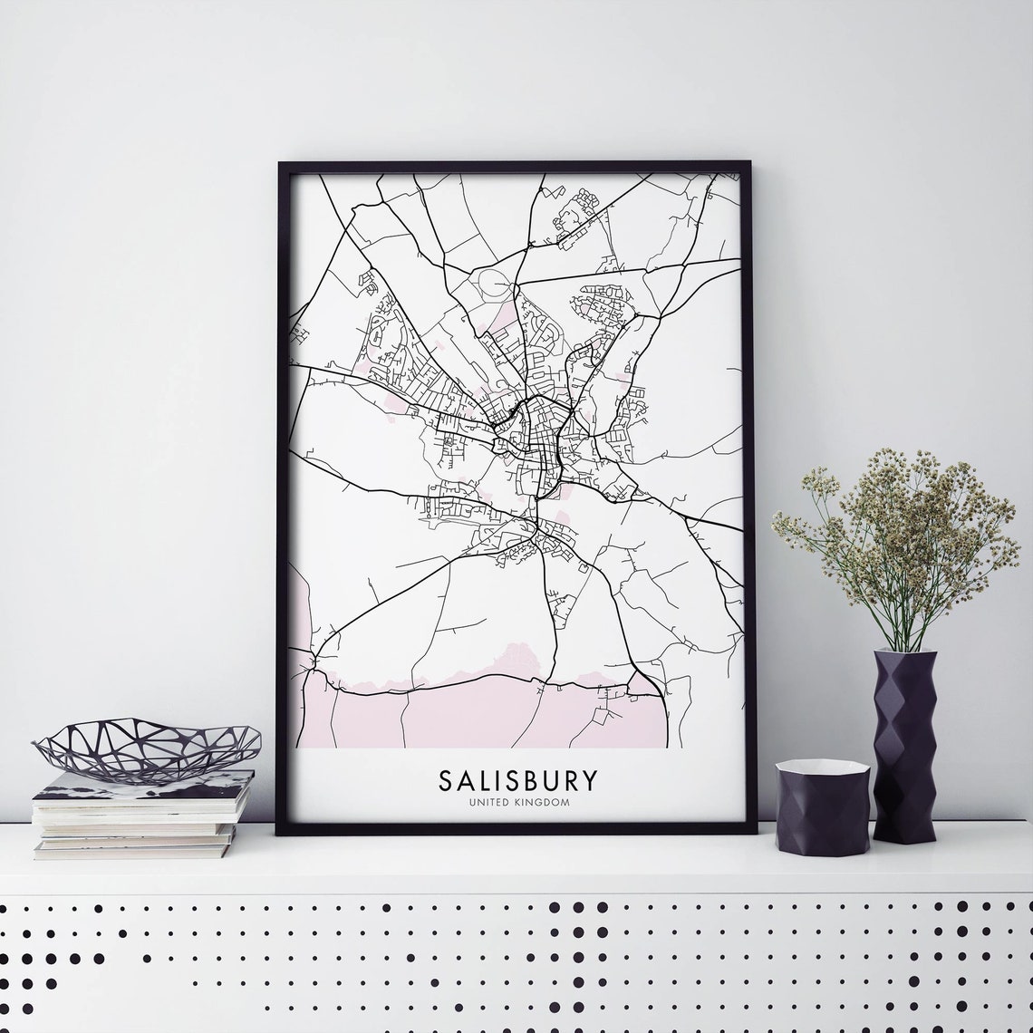 Salisbury United Kingdom Street Map Minimalist Black White Poster