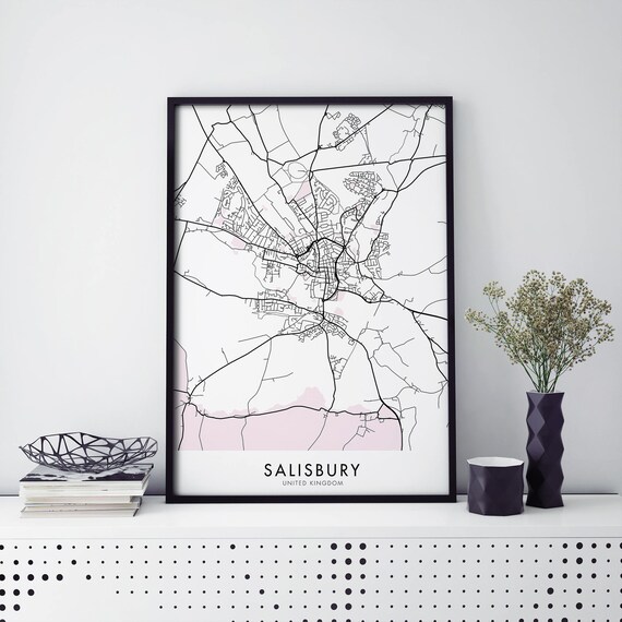 Salisbury United Kingdom Street Map Minimalist Black White Poster