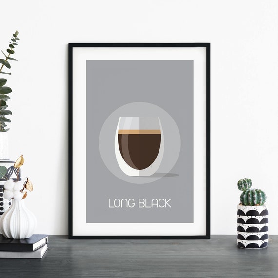 Long Black Coffee Illustrative Print Wall Art 4x6 5x7 A4 A3 A2 A1