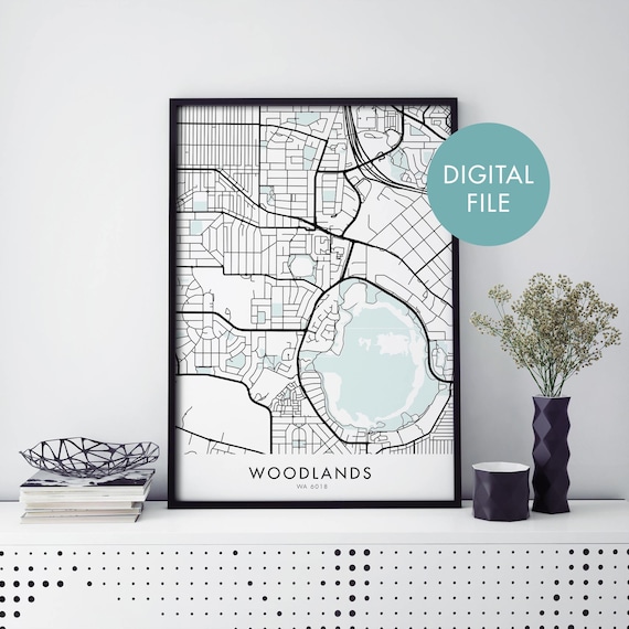 Woodlands Perth Western Australia Minimalist Street Map Suburb Art Print