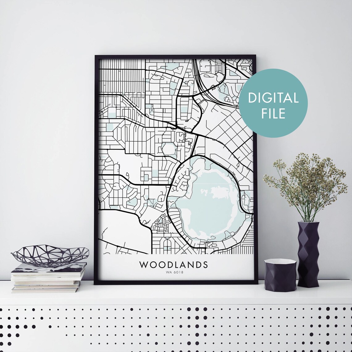 Woodlands Perth Western Australia Minimalist Street Map Suburb Art Print