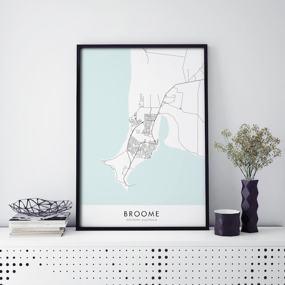 Broome Western Australia Coastal City Map Travel Art Decor Poster