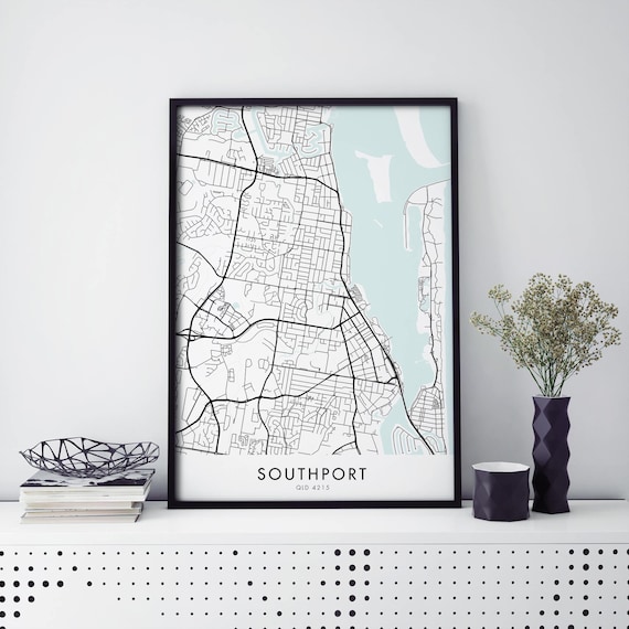Southport QLD 4215 Minimalist Black And White City Map Art Poster