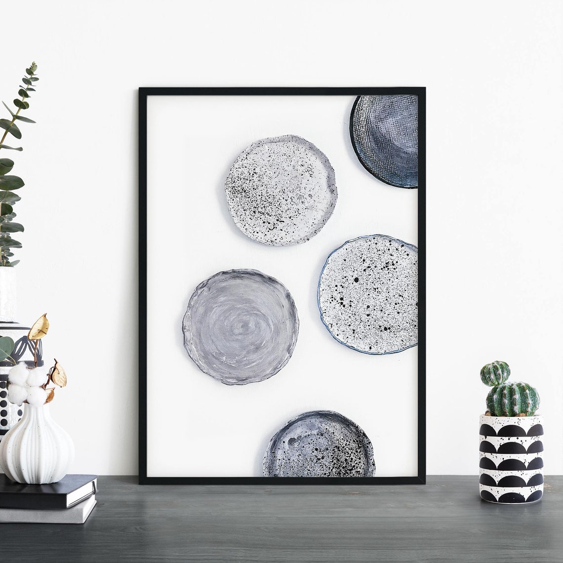 Speckled Grey Ceramic Plates Minimalist Modern Kitchen Poster