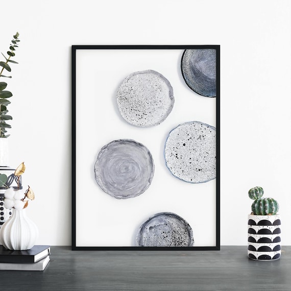 Speckled Grey Ceramic Plates Minimalist Modern Kitchen Poster