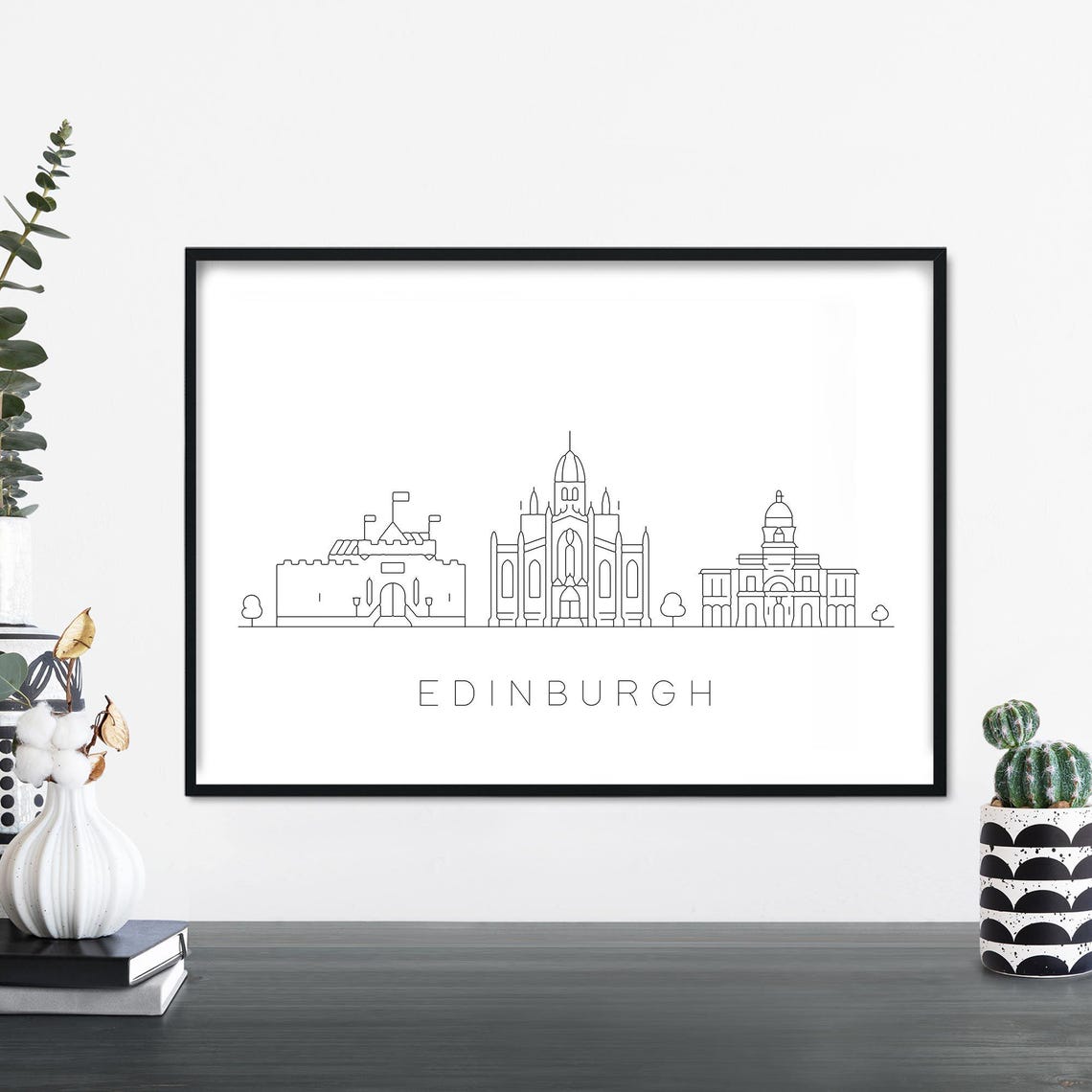 Edinburgh City Skyline Linear Illustration Print Wall Art 4x6 5x7 A4 A3 A2 A1