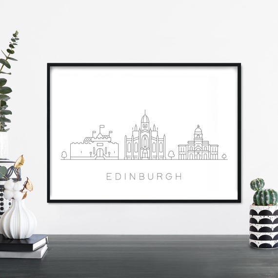 Edinburgh City Skyline Linear Illustration Print Wall Art 4x6 5x7 A4 A3 A2 A1
