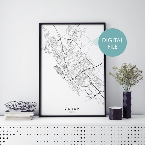 Zadar Croatia Minimalist Coastal City Street Grid Travel Map Poster