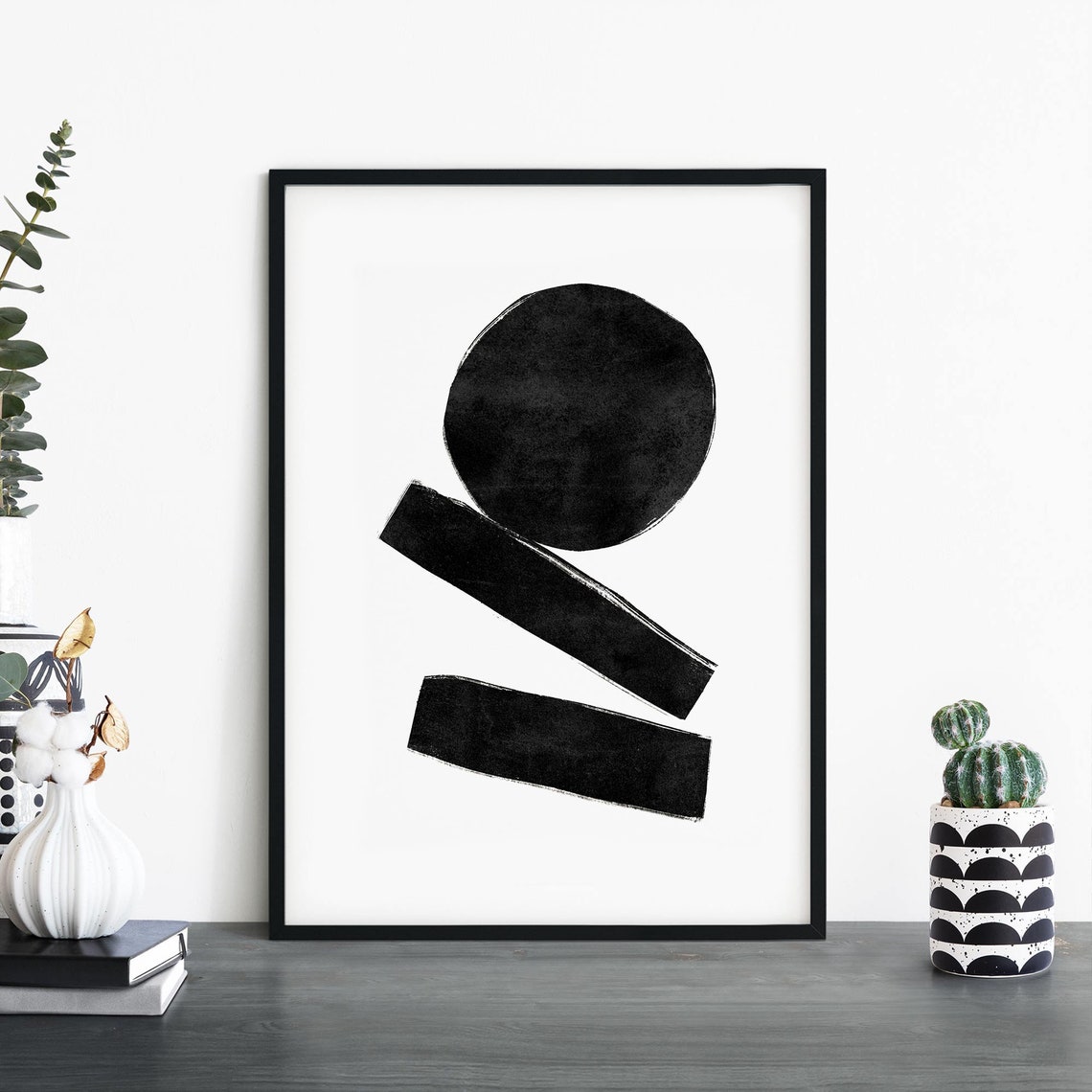 Balanced Circle Resting on Black Bars Monochrome Minimal Poster