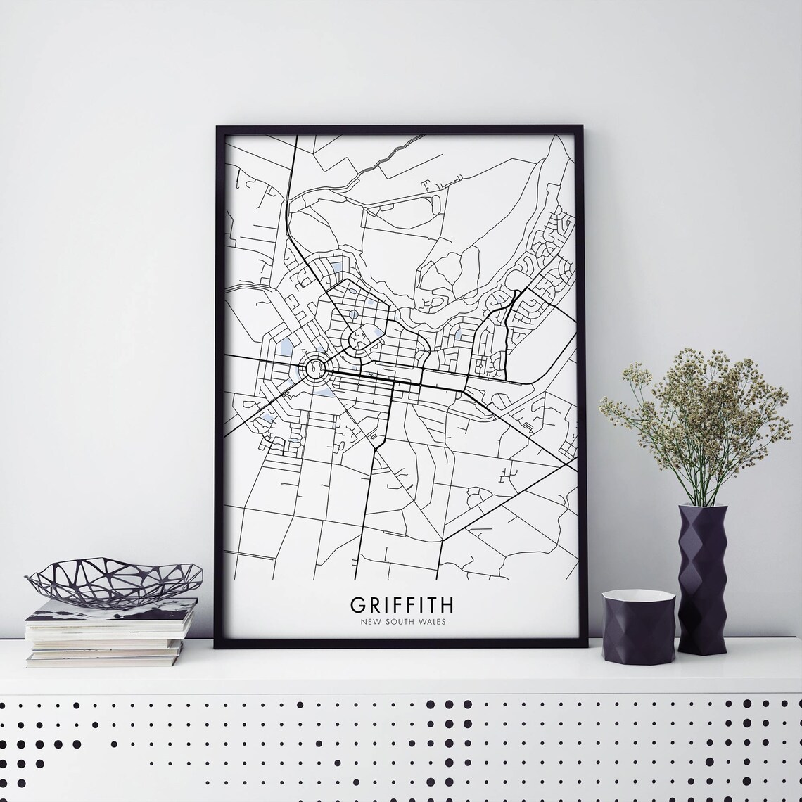 Griffith New South Wales Black Line City Map Art Travel Poster