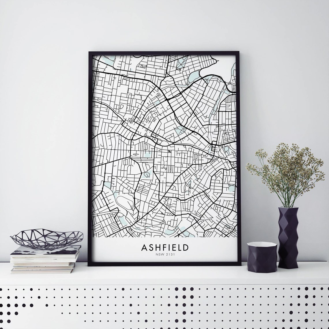Ashfield Sydney Classic Minimal Street Map Monochrome City Poster