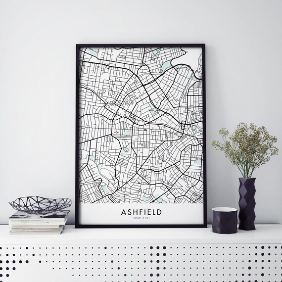 Ashfield Sydney Classic Minimal Street Map Monochrome City Poster
