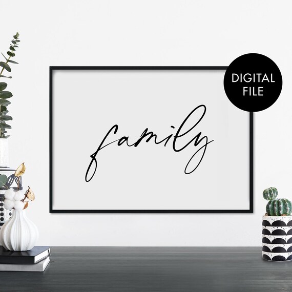 Family Calligraphy Word Modern Black White Typography Wall Poster