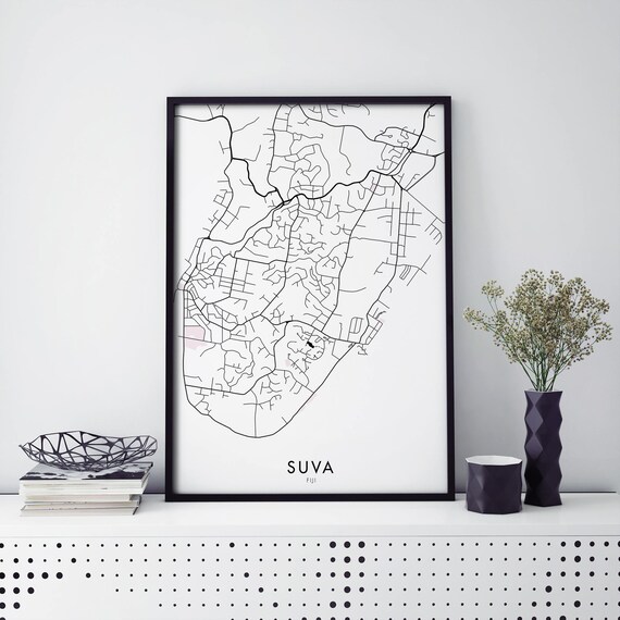Suva Fiji Minimalist Line City Map Black Frame Decor Art Poster