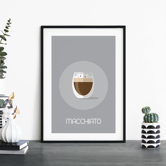 Macchiato Coffee Minimalist Glass Cup Grey Poster for Kitchen Decor