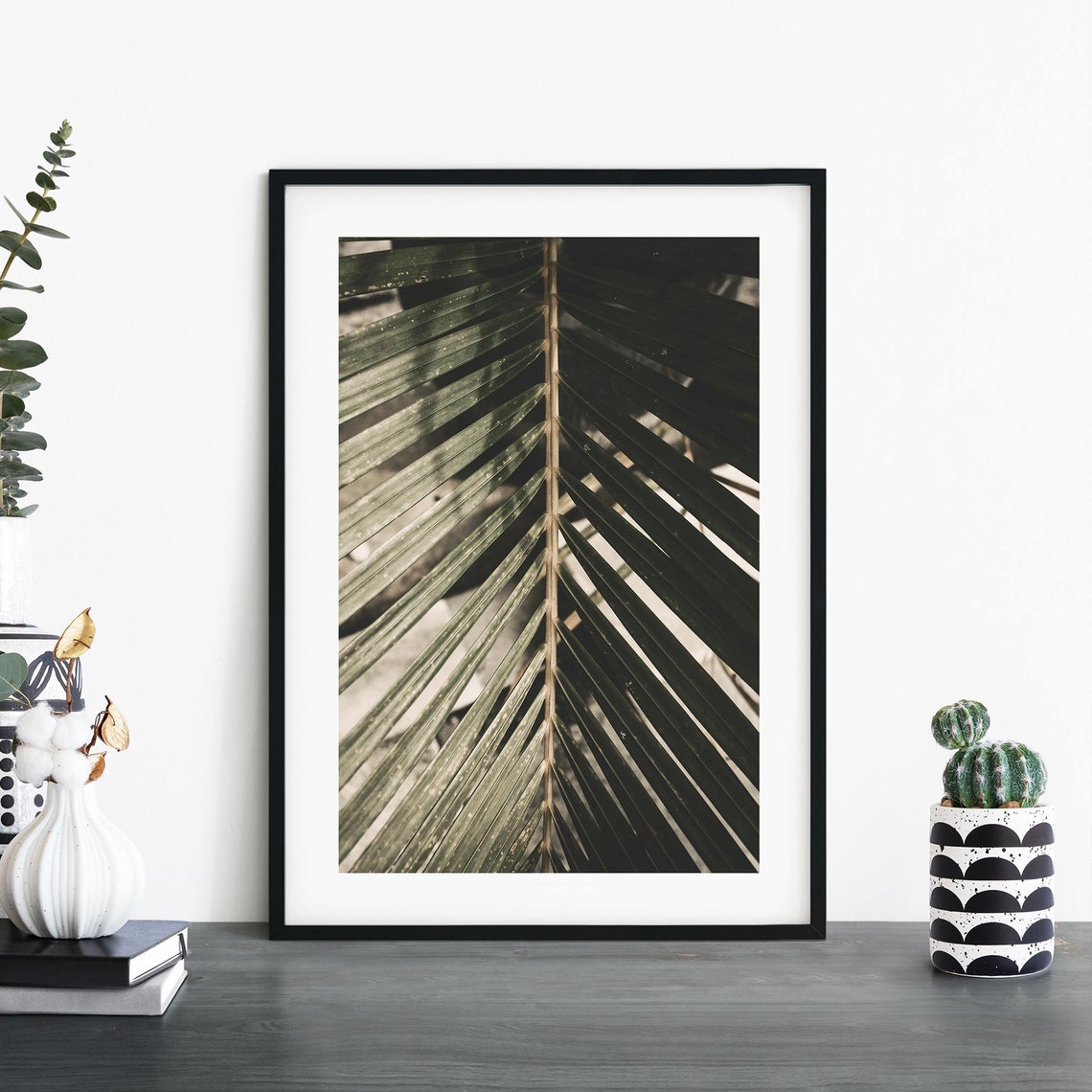 Moody Green Palm Leaf Frond Close-Up Tropical Botanical Art Print