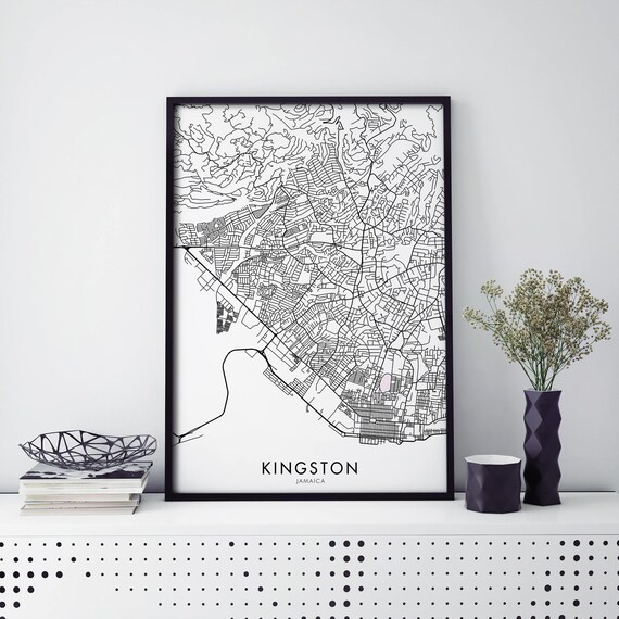 Kingston Jamaica Minimalist City Street Map Black White Poster