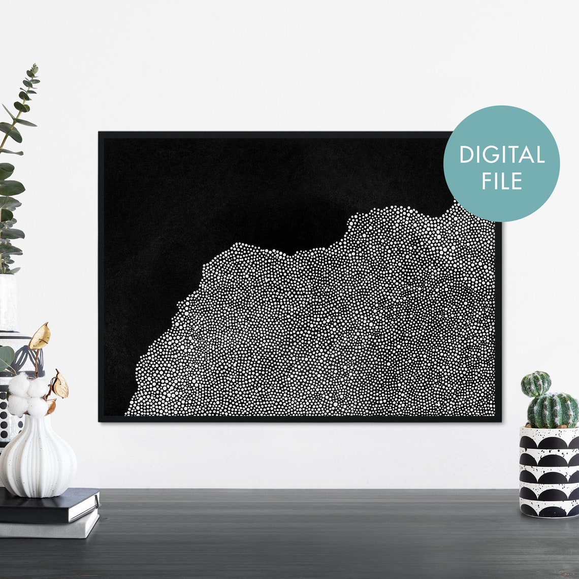 Black And White Dotted Stipple Abstract Wave Modern Decor Poster
