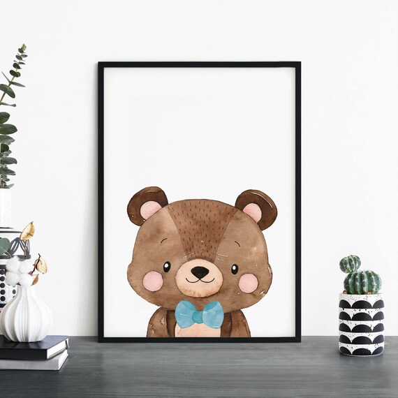 Bear In A Bowtie Animal Watercolour Kids Childrens Print Wall Art 4x6 5x7 A4 A3 A2 A1