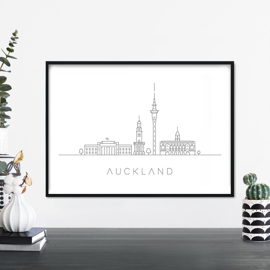 Auckland City Skyline Linear Illustration Print Wall Art 4x6 5x7 A4 A3 A2 A1