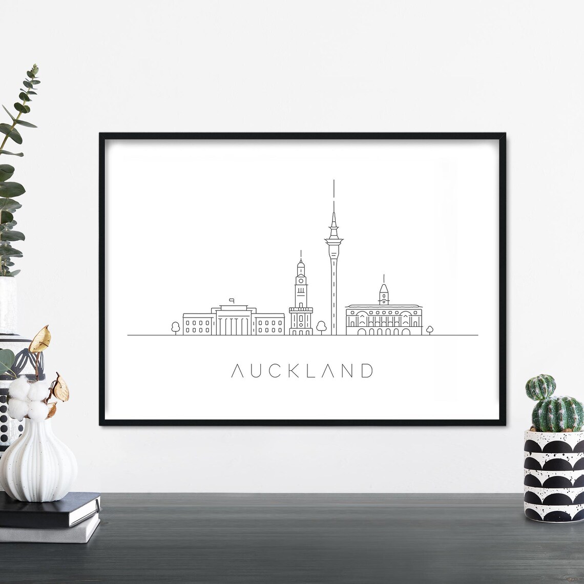 Auckland New Zealand Skyline With Sky Tower Linear Art Poster