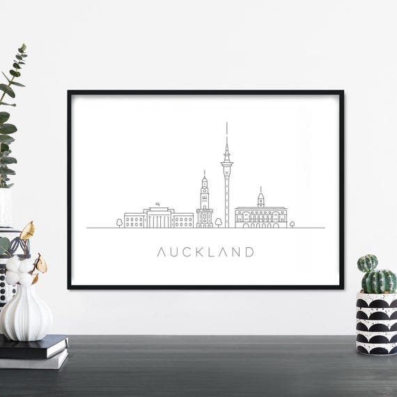 Auckland City Skyline Linear Illustration Print Wall Art 4x6 5x7 A4 A3 A2 A1