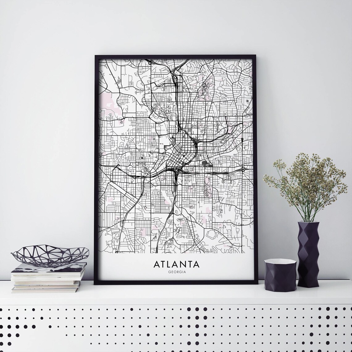 Atlanta Georgia High Contrast Monochrome City Street Map Art Poster