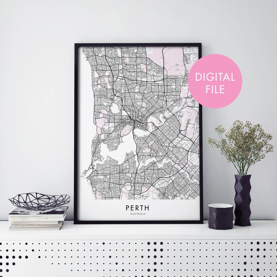 Perth Australia Blush Pink Detailed City Street Map Art Print