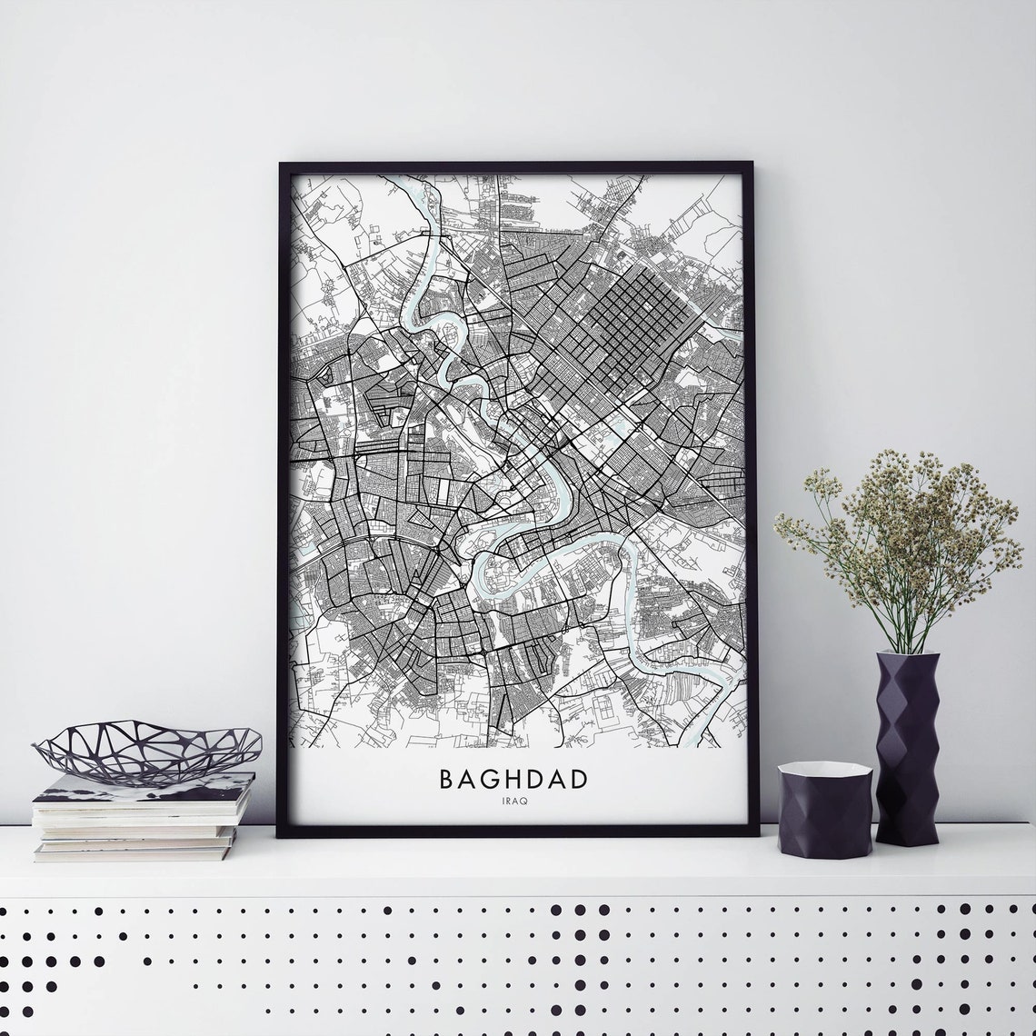 Baghdad Iraq City Street Map Minimalist Travel Wall Decor Poster