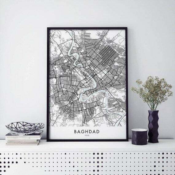 Baghdad Iraq City Street Map Minimalist Travel Wall Decor Poster