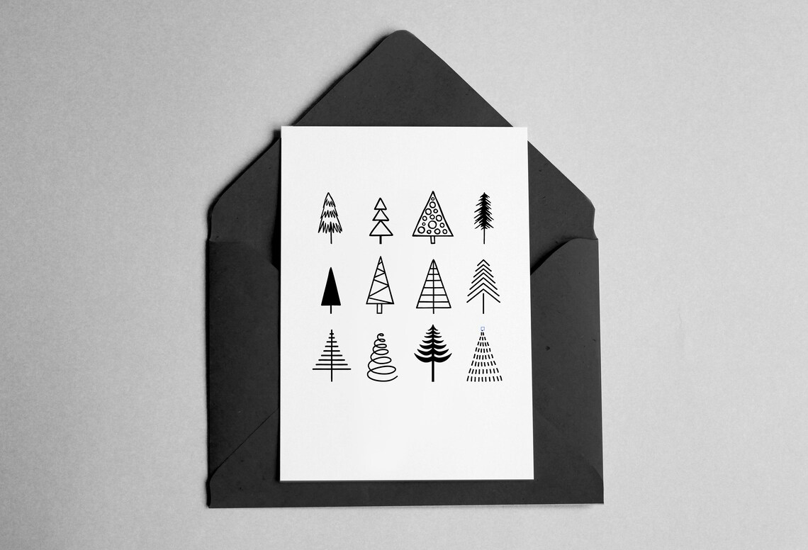 Christmas Card Trees Art Print, Holiday Seasonal