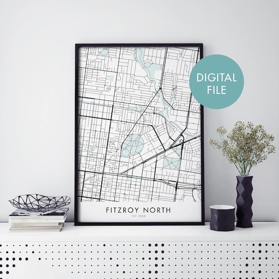 Fitzroy North Melbourne Black And White City Street Map Art Print