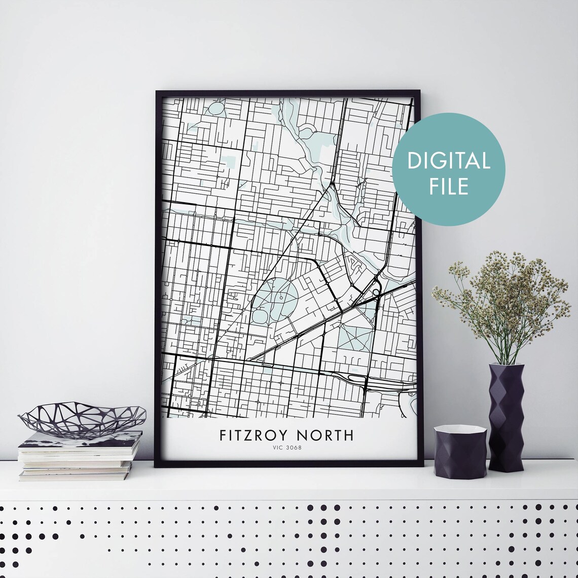 Fitzroy North Melbourne Black And White City Street Map Art Print