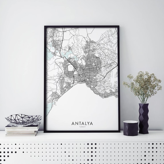 Antalya Turkey City Map Street Line Mediterranean Travel Art Poster