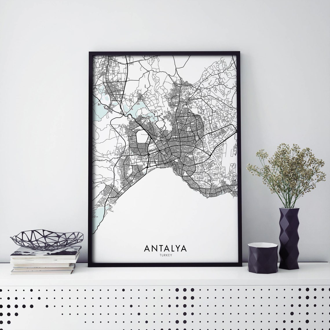 Antalya Turkey City Map Street Line Mediterranean Travel Art Poster