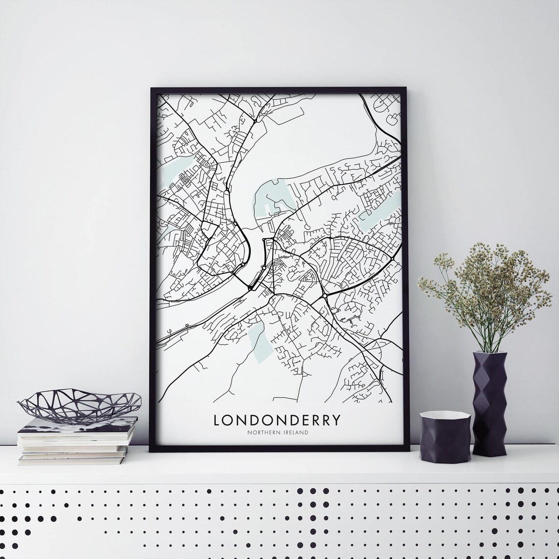 Londonderry Northern Ireland Minimalist River City Map Street Wall Poster