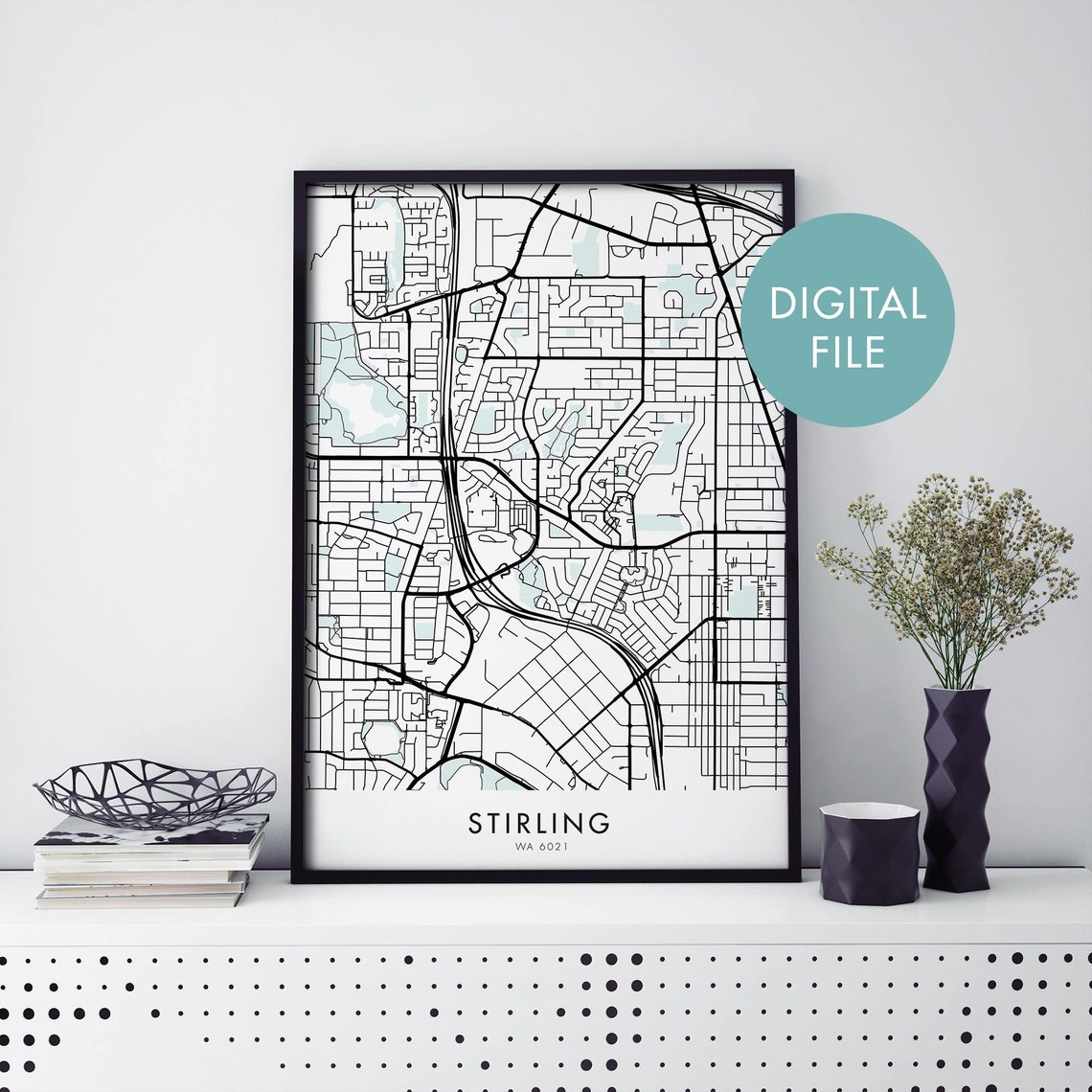 Stirling Perth Western Australia Minimalist City Map Line Art Poster