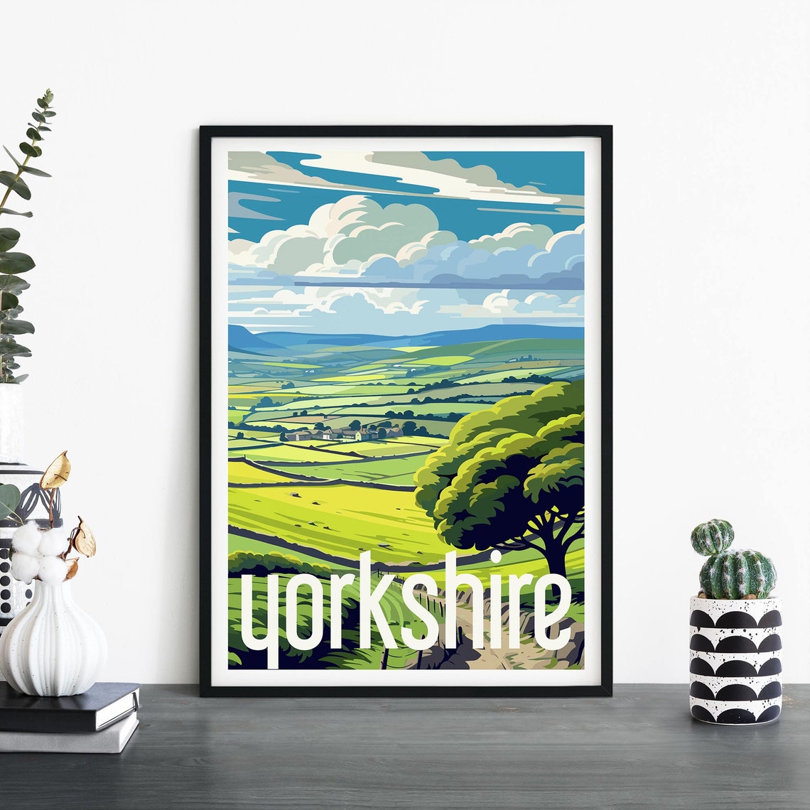 Yorkshire Dales Rolling Hills Illustrated Travel Poster England